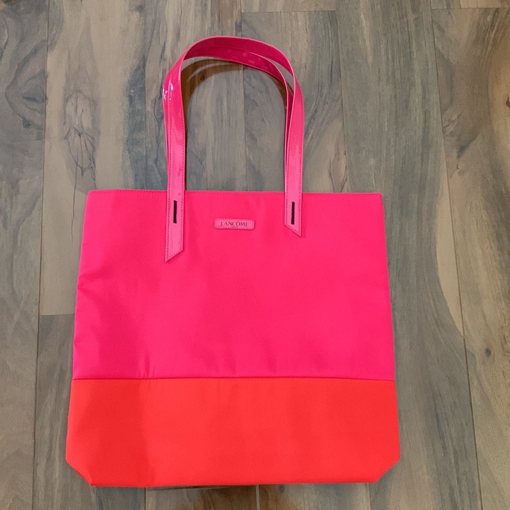 New Lancôme Paris Large Pink Orange Reversible Flamingo Print Shopping Tote NWT